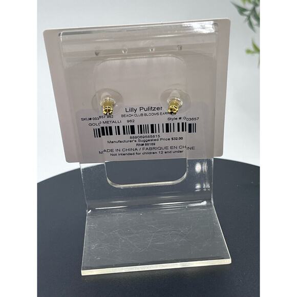 Lilly Pulitzer Beach Club Blooms Pave Flower Stud Gold Tone‎ Earrings New - Picture 5 of 8